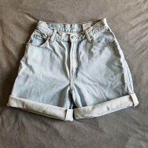 High waisted light wash vintage mom shorts